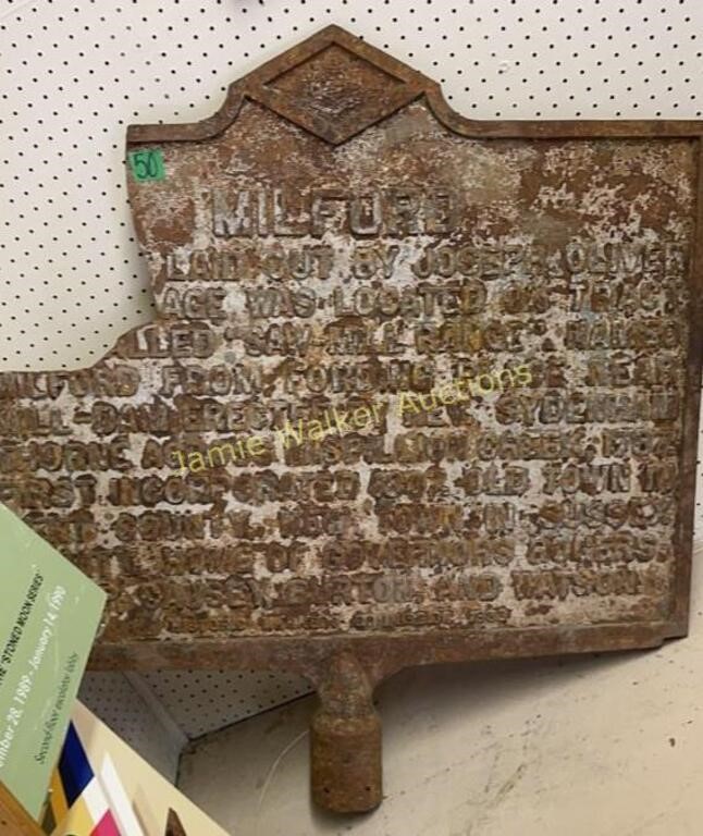 Cast Iron Milford Delaware Sign. 42" Wide.