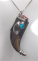 Vintage Sterling Bear Claw Turquoise Pendant