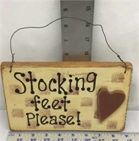 D2) WOODEN "STOCKING FEET PLEASE" SIGN