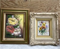 Pair of floral hand painted paintings 19”w x