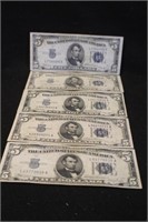 Lot of 5 $5 Silver Certificates