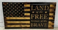 (F) Wooden Charred Flag Wall Decor ‘Land Of The