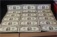 Lot of 19 Uncirculated Consecutive $2 Bank Notes
