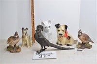 Dog, Bird,, & Cat Statues