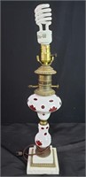 Vintage cranberry glass table lamp on marble base