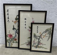 (E) Framed Vintage Chinese Embroidered Silk Wall