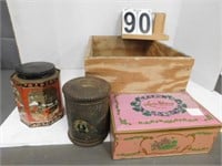 Wooden Box w/ 3 Tins