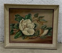 (E) Framed Hand-Painted Flower On Canvas By Addie