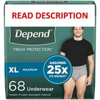 $55  Depend Men's Underwear XL  Grey  68Ct