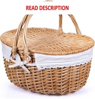 $37  Wicker Picnic Basket with Lid  Body  Lining