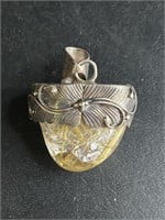 Vintage sterling silver & rutilated quartz pendant