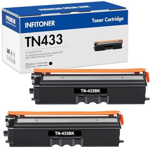 TN433BK TN433 Black Toner Cartridge 2-Pack High Yi