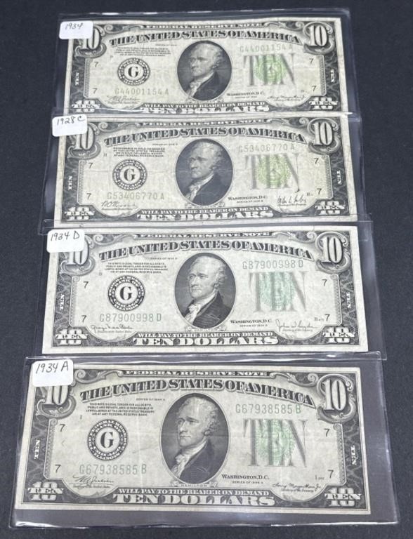 (II) United States 10 Dollar Notes. 1928C, 1934,