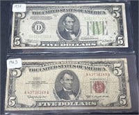 (II) United States 1934 and 1963 5 Dollar Notes.