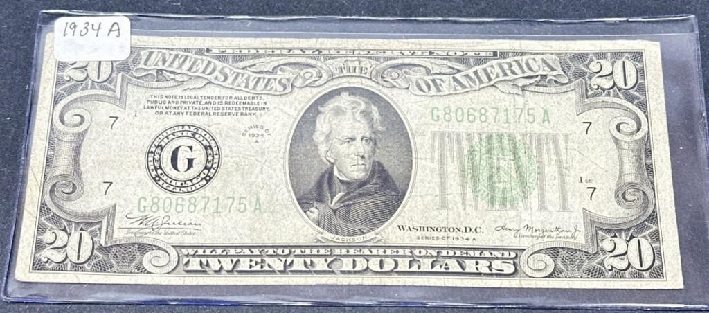 (II) United States 1934A 20 Dollar Note. Face