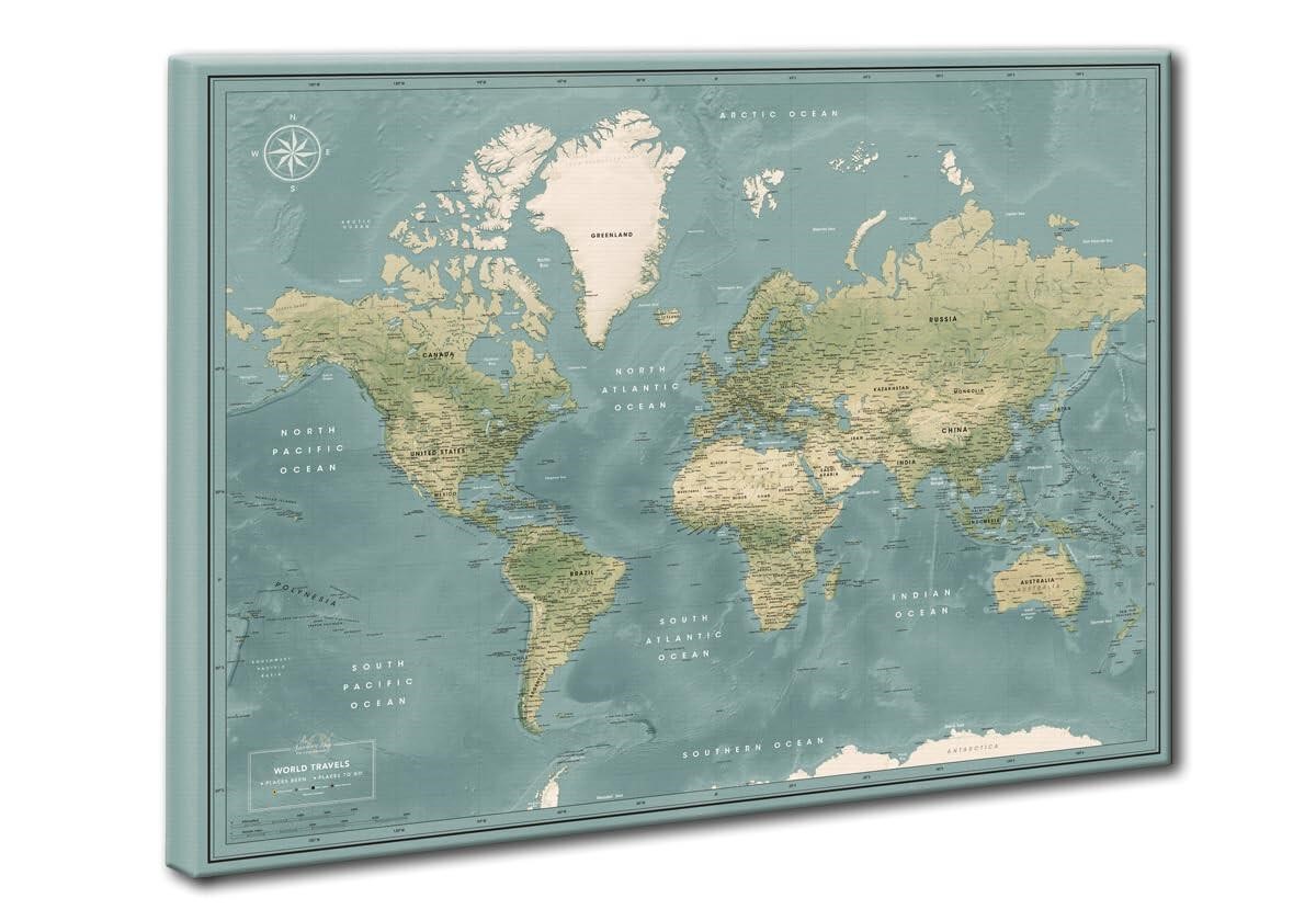 Premium Detailed World Travel Map Pinboard on Canv
