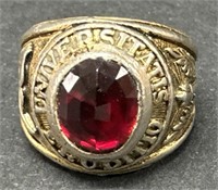 (II) Gold Toned Ring w Ruby Colored Gemstone.