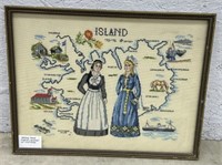 (I) Framed Wall Decor Map Of Iceland Needlepoint