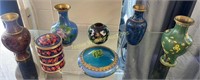 Cloisonne Vases, Bowl, Stacked Jars