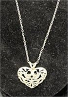 (E) Sterling Silver Heart Pendant Necklace and