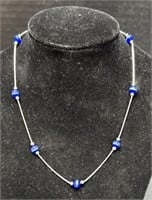 (E) Sterling Silver Necklace with Blue Beads.