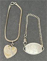 (E) Sterling Silver Heart/Key Bracelet and Medic