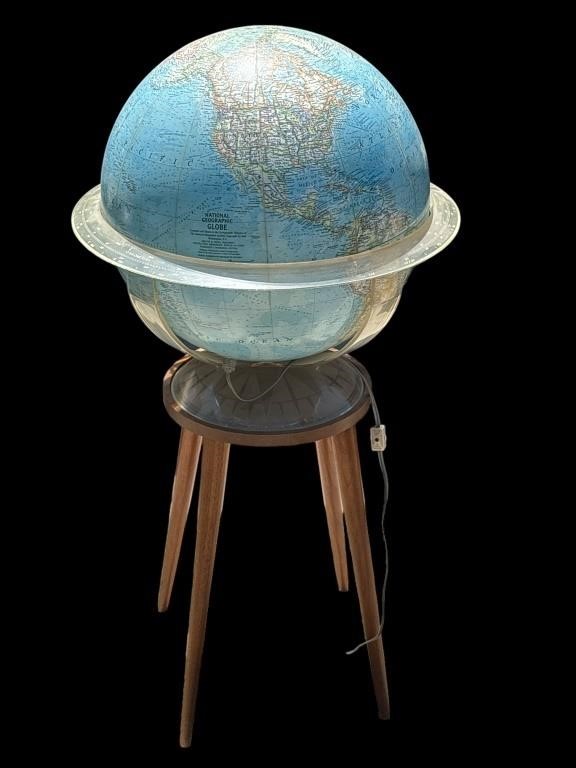 VTG MCM Illuminated globe with Walnut wood stand