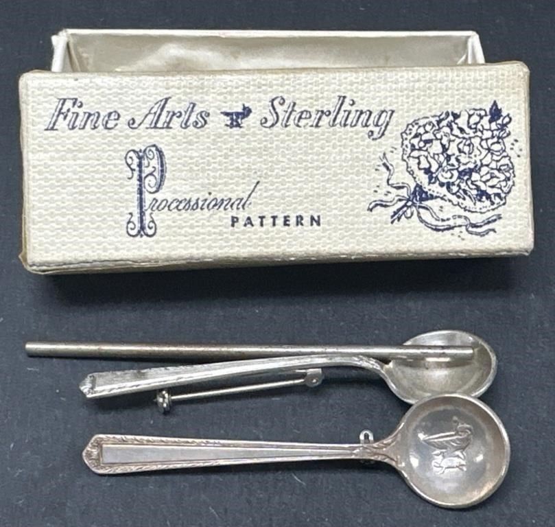 (E) Sterling Silver Fine Arts Spoon Pins. .276ozt