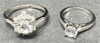 (F) Sterling Silver Rings with Diamond Colored