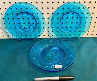 3 BLUE GLASS PRESIDENTS PLATES