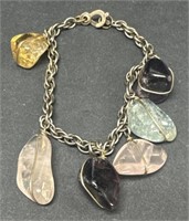 (F) Sterling Silver Bracelet with Gemstones.