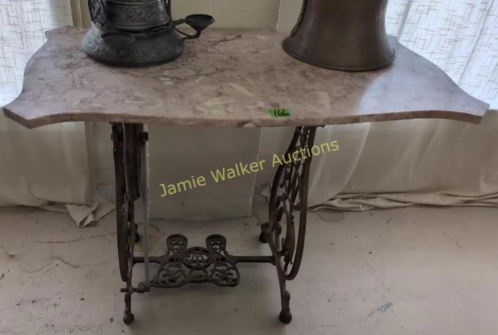 Marble Top Table With Wilcox & Gibbs Treadle Base