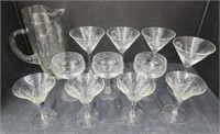 (AJ) Glass Pitcher & Glasses 
       Martini &