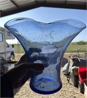 Large Blue Glass Hand Blown Glass Vase