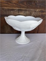 Tall Vintage Milk Glass Compote Fruit Bowl