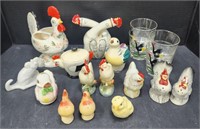 (AJ) Rooster S&P Shakers, Glasses, Dishes