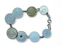 Vintage coin bracelet - two silver coins. In bag,