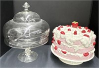 (X) Clear Glass Cake Stand & Strawberry Cake