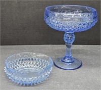 (X) Indiana Glass Blue Diamond Point Compote And