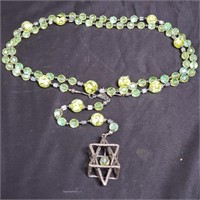 Glass beads and silver pendant necklace