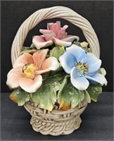 (X) Capodimonte Flower In Basket 6.25" Tall.