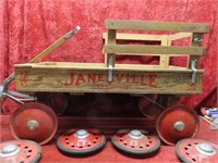 Wood Janesville Wagon. Extra wheels. Fence.