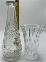 Whiskey Decanter, Floral & Small Crystal Vase