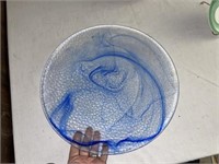 15" Blue and Clear Glass Swirl Serving Platters