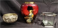 Large brass vase and miscellaneous