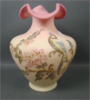 Fenton Burmese Queens Bird Large Ruffled Vase