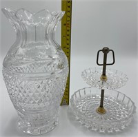 Waterford Crystal Glandore Vase & Two-Tiered Tray