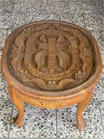 Vintage carved wood religious table