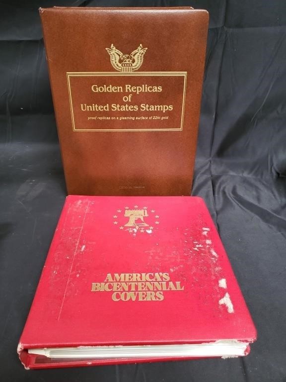 Box of Golden replicas of United States stamps,