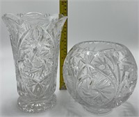 Poland Crystal Vase & Crystal Pinwheel Bowl
